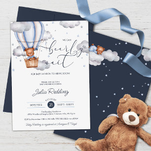 Invitación Teddy Bear Air Balloon Bearly Wait Baby Shower