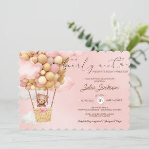 Invitación Teddy Bear Air Balloon Chica de nube rosa Baby Sho