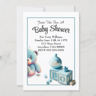 Invitación Teddy Bear and Baby Blocks Boy Baby Shower
