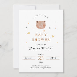 Invitación Teddy Bear and Stars Baby Shower