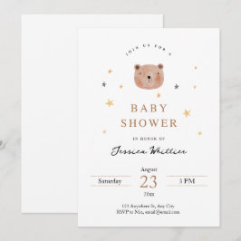 Invitación Teddy Bear and Stars Baby Shower