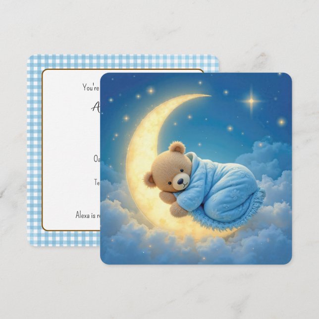 Invitación Teddy Bear Baby Boy Shower (Anverso / Reverso)