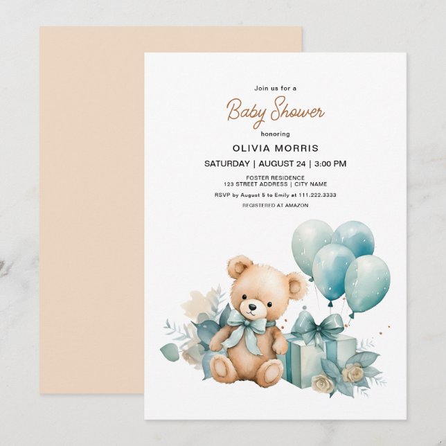 Invitación Teddy Bear Baby Shower (Anverso / Reverso)