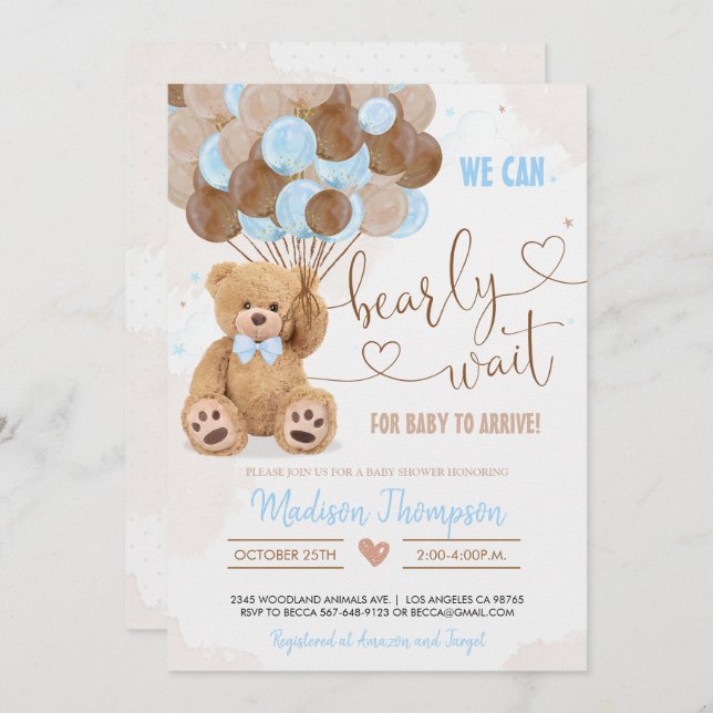 Invitación Teddy Bear Baby Shower (Anverso / Reverso)