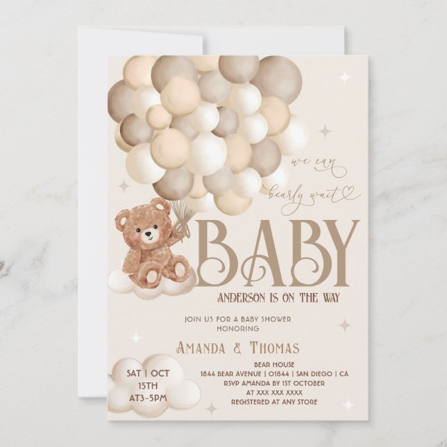 Invitación Teddy Bear Baby Shower (Anverso)