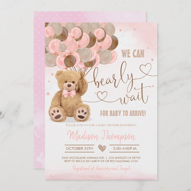 Invitación Teddy Bear Baby Shower (Anverso / Reverso)