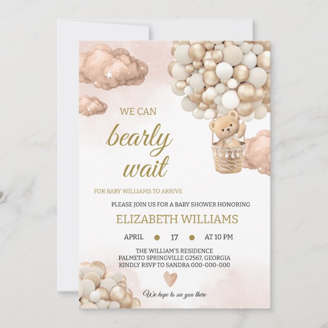 Invitación Teddy bear baby shower (Anverso)