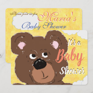 Invitación Teddy Bear Baby Shower amarillo brillante