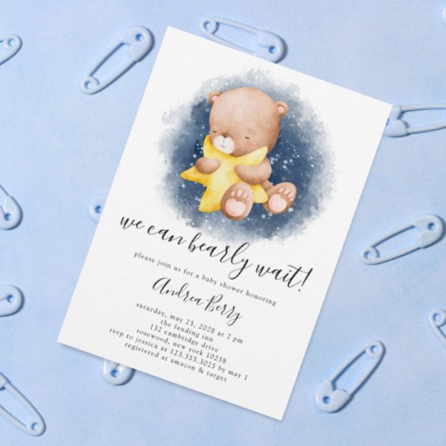 Invitación Teddy Bear Baby Shower Bearly Wait (Subido por el creador)