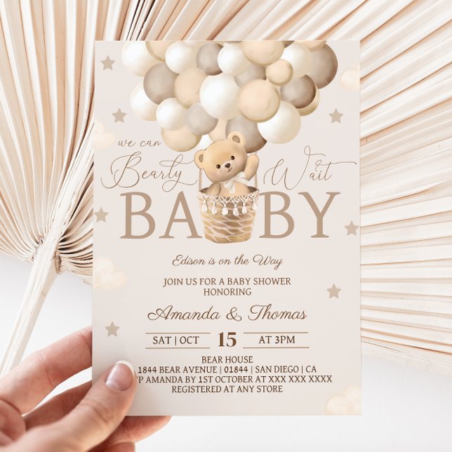 Invitación Teddy Bear Baby Shower Bearly Wait (Subido por el creador)