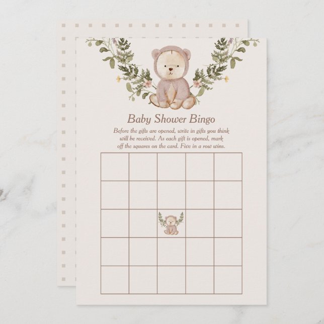 Invitación Teddy Bear Baby Shower Bingo Game Template (Anverso / Reverso)