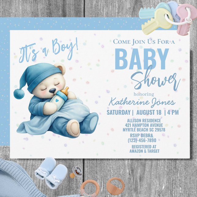 Invitación Teddy Bear Baby Shower Blue Boy (Subido por el creador)