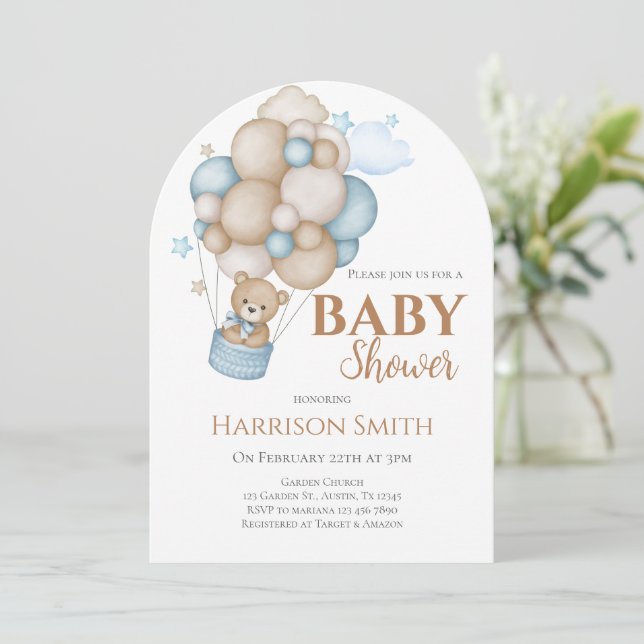 Invitación Teddy Bear Baby Shower Boy (Anverso de pie)