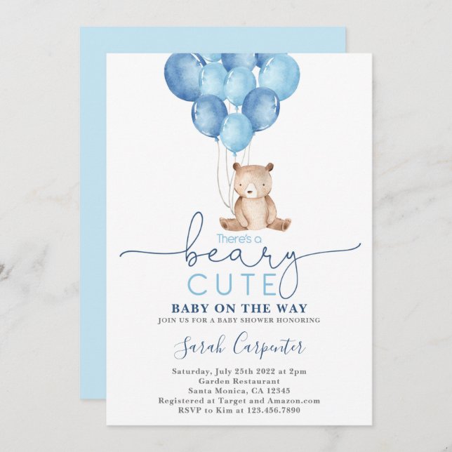 Invitación Teddy Bear Baby Shower Boy (Anverso / Reverso)