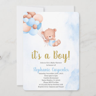 Invitación Teddy bear baby Shower Boy
