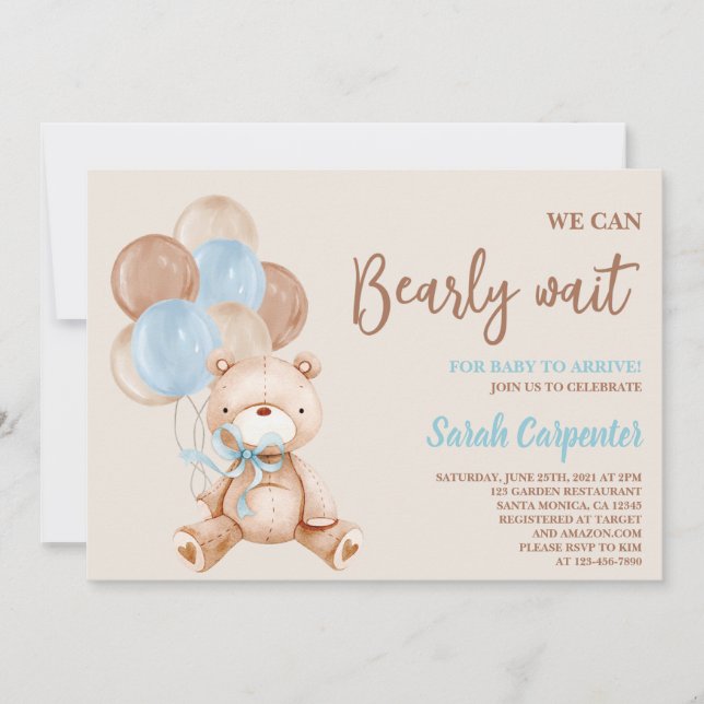 Invitación Teddy Bear Baby Shower Boy (Anverso)