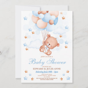 Invitación Teddy Bear Baby Shower Boy Blue Fiesta