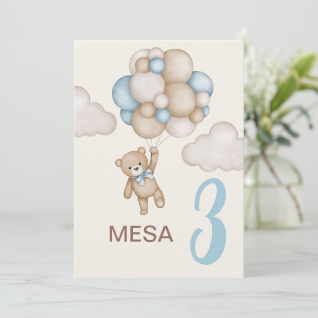 Invitación Teddy Bear Baby Shower Boy Cartel de la mesa en es (Anverso de pie)