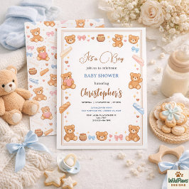 Invitación Teddy Bear Baby Shower Boy | Cute Blue Bear