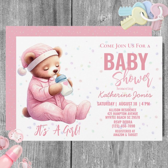 Invitación Teddy Bear Baby Shower Chica rosa (Subido por el creador)