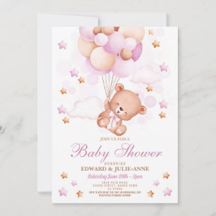 Invitación Teddy Bear Baby Shower Chicas rosados Fiesta