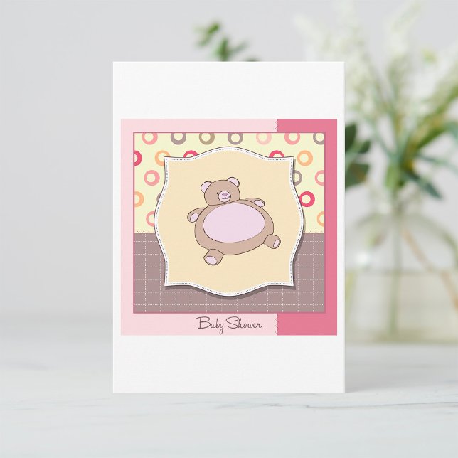 Invitación Teddy Bear Baby Shower con círculos retro (Subido por el creador)