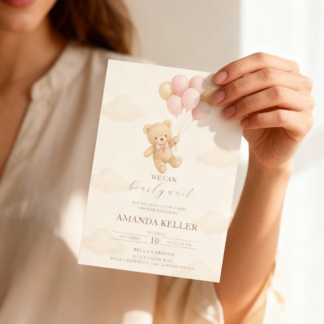 Invitación Teddy Bear Baby Shower de globo rosa (Subido por el creador)