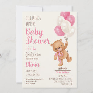Invitación Teddy Bear Baby Shower Girl Spanish Invitation