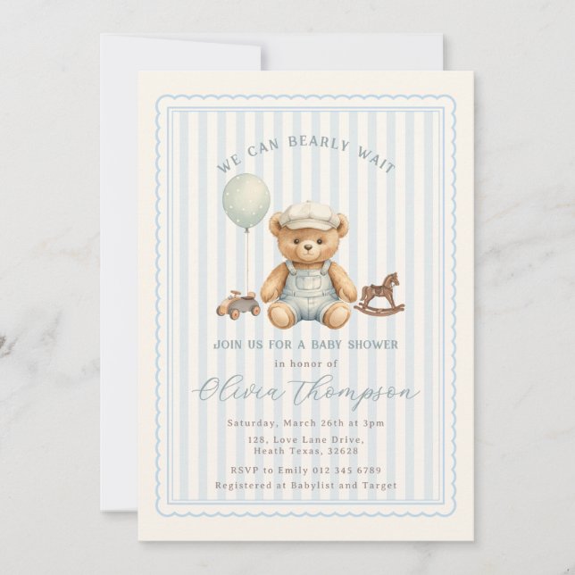 Invitación Teddy Bear Baby Shower Invitation (Anverso)