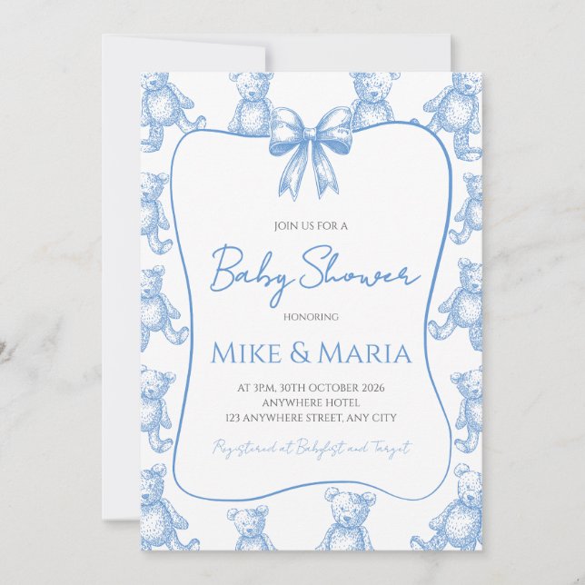 Invitación Teddy bear baby shower invitation (Anverso)