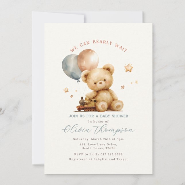 Invitación Teddy Bear Baby Shower Invitation (Anverso)