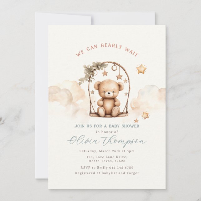 Invitación Teddy Bear Baby Shower Invitation (Anverso)