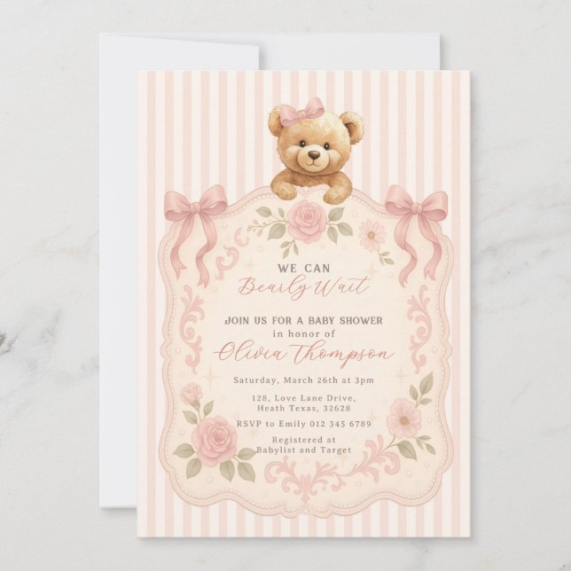 Invitación Teddy Bear Baby Shower Invitation (Anverso)
