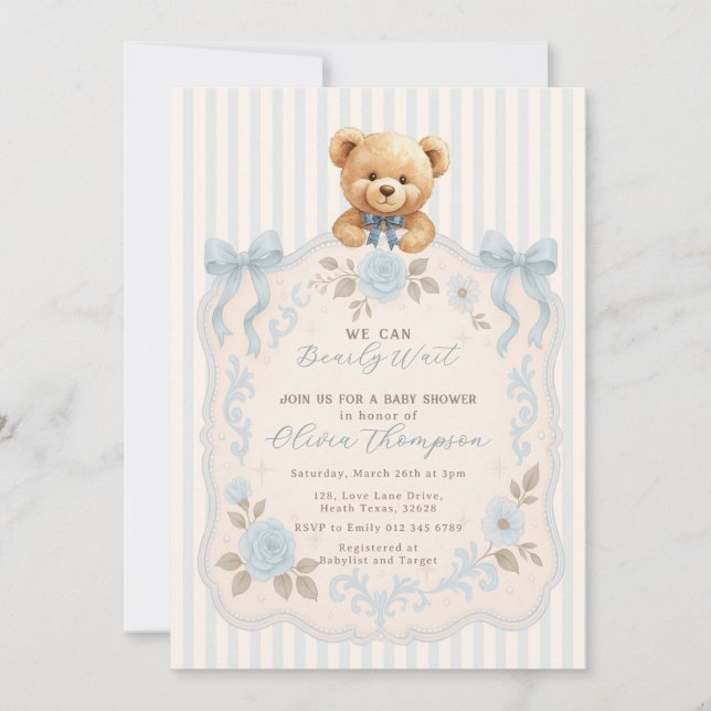 Invitación Teddy Bear Baby Shower Invitation (Anverso)