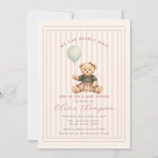 Invitación Teddy Bear Baby Shower Invitation (Anverso)