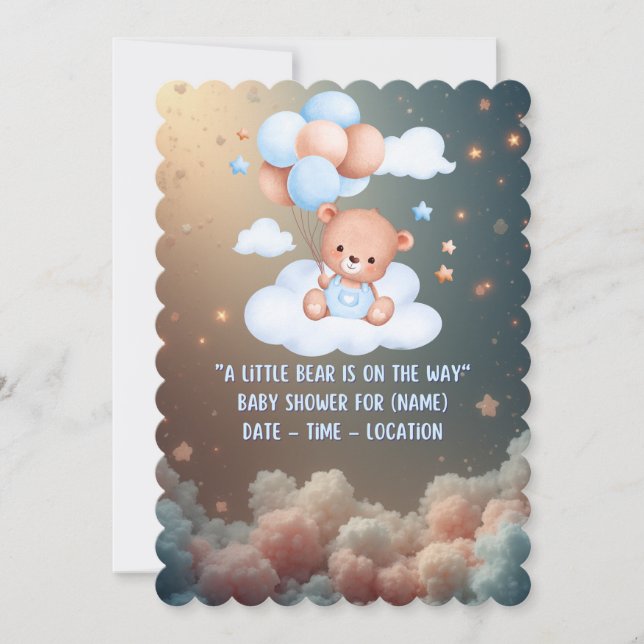 Invitación Teddy Bear Baby Shower Invitation – Neutral Boho (Anverso)