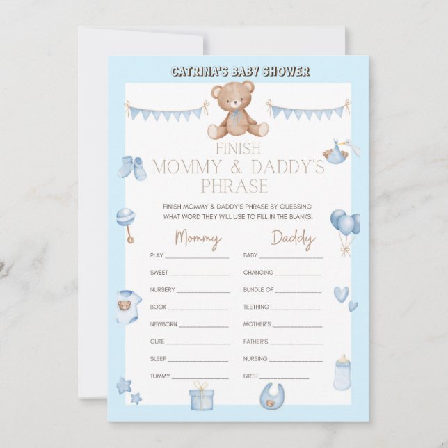 Invitación Teddy Bear Baby Shower - Nombre editable, tamaño I (Anverso)