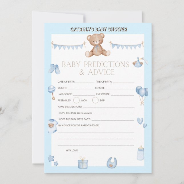 Invitación Teddy Bear Baby Shower - Nombre editable, tamaño I (Anverso)