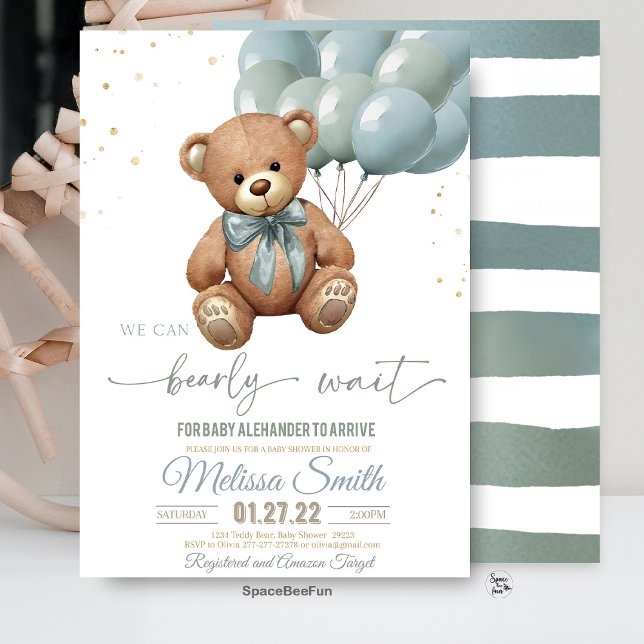 Invitación Teddy Bear Baby Shower Podemos esperar (teddy bear baby shower invitation, we can bearly wait invitation, bear baby shower invite, baby show)