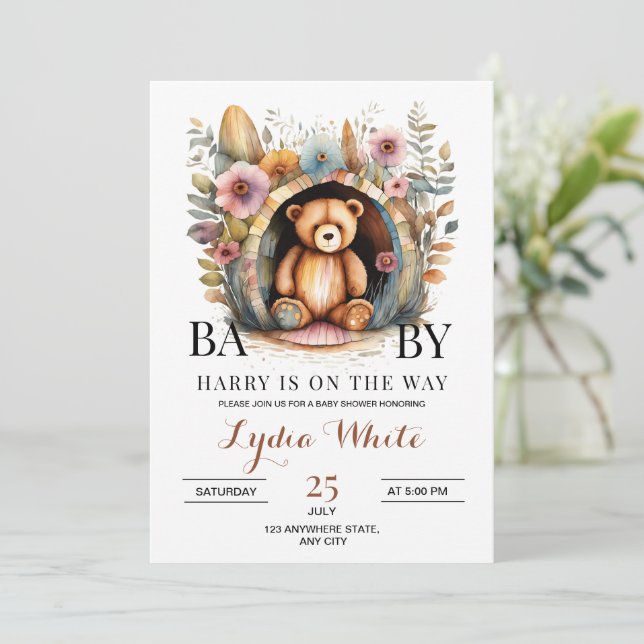 Invitación Teddy Bear Baby Shower Podemos Esperar (Anverso de pie)