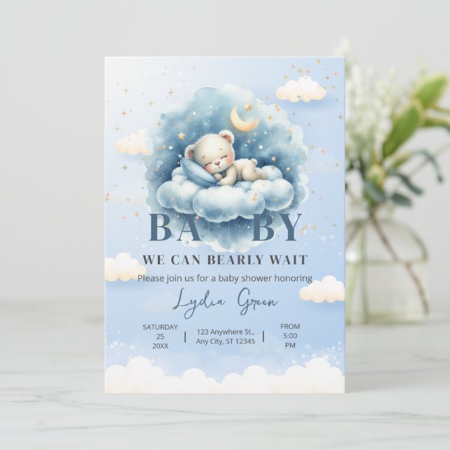 Invitación Teddy Bear Baby Shower Podemos Esperar Bebé (Anverso de pie)