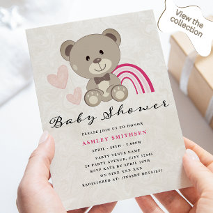 Invitación Teddy Bear Baby Shower (Rosa)
