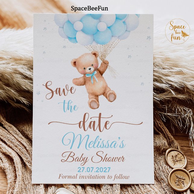 Invitación Teddy Bear Baby Shower Salva la fecha en que podem (teddy bear baby shower,boy save the date,baby shower boy,bear invitation,boho bohemian bear,we can b)