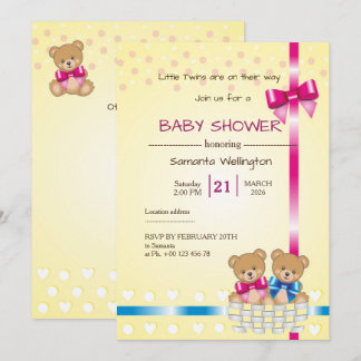 Invitación teddy bear baby shower, we are TWINS