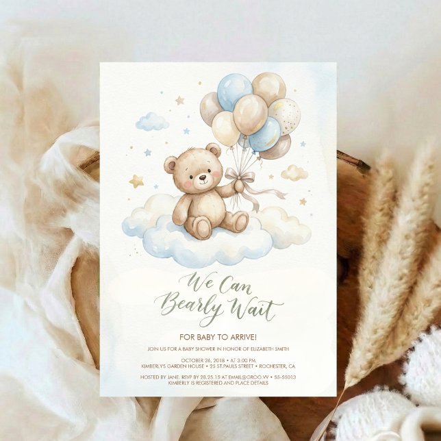 Invitación Teddy Bear Baby Shower with Brown Sage Balloons (Subido por el creador)