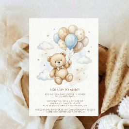 Invitación Teddy Bear Baby Shower with Brown Sage Balloons