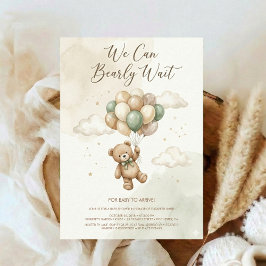 Invitación Teddy Bear Baby Shower with Brown Sage Balloons