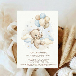Invitación Teddy Bear Baby Shower with Brown Sage Balloons
