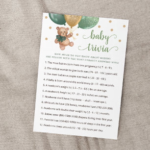 Invitación Teddy Bear Baby Trivia Baby Shower Game Card