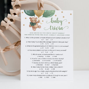 Invitación Teddy Bear Baby Trivia Baby Shower Game Card